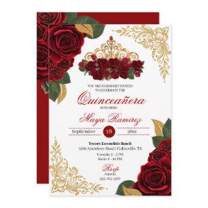 Red Roses Gold Glitter Frames Tiara Quinceañera