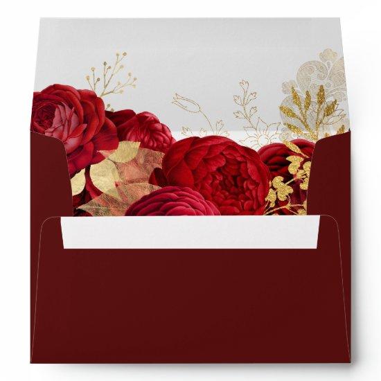 Red Roses & Gold Leaf Elegant All Occasions  Envelope