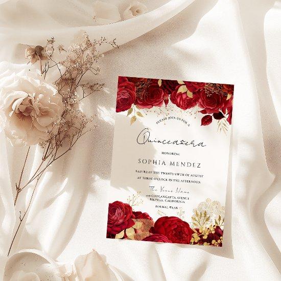 Red Roses Gold leaf Quinceanera Party