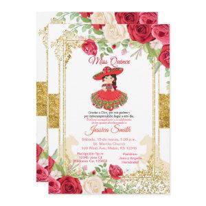 Red Roses & Gold Miss Quinceañera Mexican
