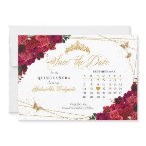 Red Roses & Gold Quinceañera Save The Date
