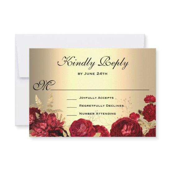 Red Roses Gold RSVP Card
