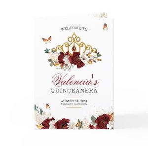 Red Roses Gold Tiara Butterfly Quinceanera Program