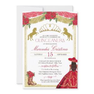 Red Roses & Gold Western Charro Dress Quinceañera