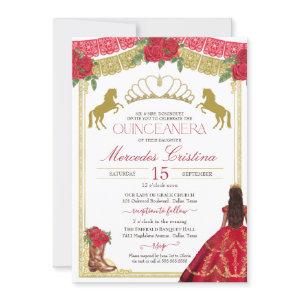 Red Roses & Gold Western Charro Dress Quinceañera