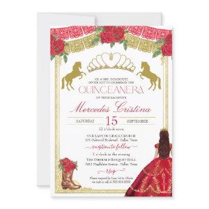 Red Roses & Gold Western Charro Dress Quinceañera