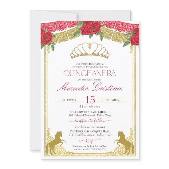 Red Roses & Gold Western Charro Horses Quinceañera