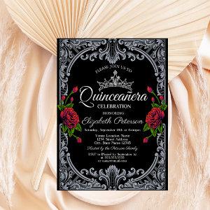 Red Roses Gothic Black Stripes Quinceañera