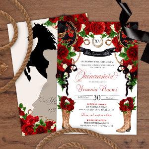 Red Roses Peonies Rustic Western Charra QuinceAnos