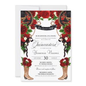 Red Roses & Peonies Western Charro Quinceanera Inv