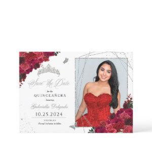 Red Roses Photo Card Quinceañera Save The Date