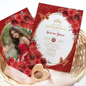 Red Roses Quinceañera Butterfly 15th Birthday