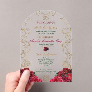 Red Roses Quinceañera Floral Acrylic