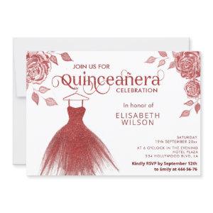 Red roses red glitter dress Quinceañera