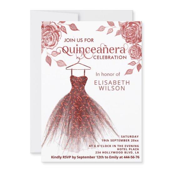 Red roses red glitter dress Quinceañera