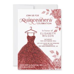 Red roses red glitter dress Quinceañera