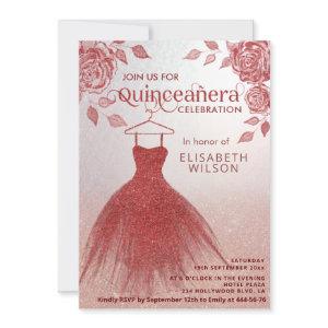 Red roses red glitter dress Quinceañera