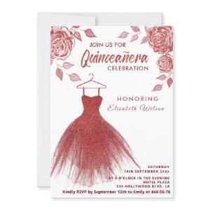 Red roses red glitter dress Quinceañera