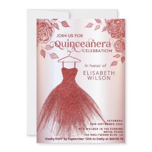 Red roses red glitter dress Quinceañera