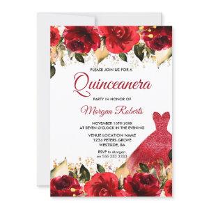 Red Roses Romantic Floral Gown Quinceanera Party