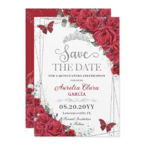 Red Roses Silver Butterflies Quinceanera Sweet 16  Save The Date