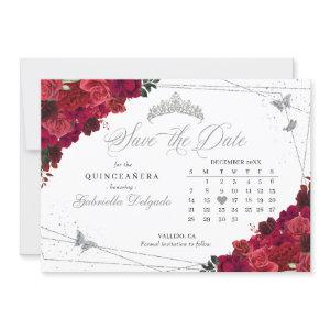 Red Roses & Silver Quinceañera Save The Date