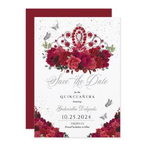 Red Roses & Silver Tiara Save The Date Quinceañera