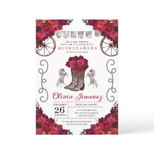 Red Roses Silver Western Cowgirl Boots Quinceanera