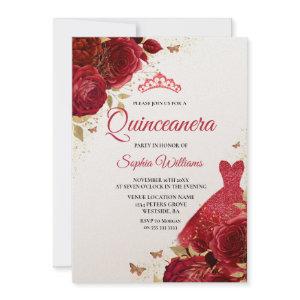Red Roses Sparkle Dress Shimmer Quinceanera Party