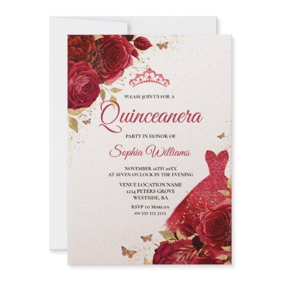 Red Roses Sparkle Dress Shimmer Quinceanera Party