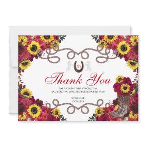 Red Roses Sunflowers Charro Quinceanera Thank You