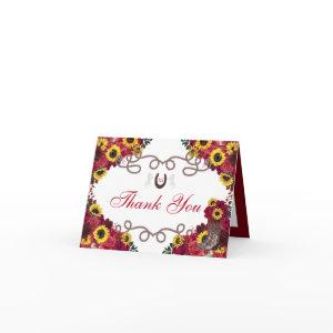 Red Roses Sunflowers Charro Quinceanera Thank You