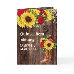 Red Roses Sunflowers Cowgirl Boots Quinceanera Card