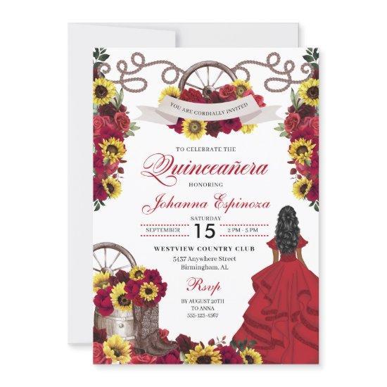 Red Roses Sunflowers Cowgirl Western Quinceanera