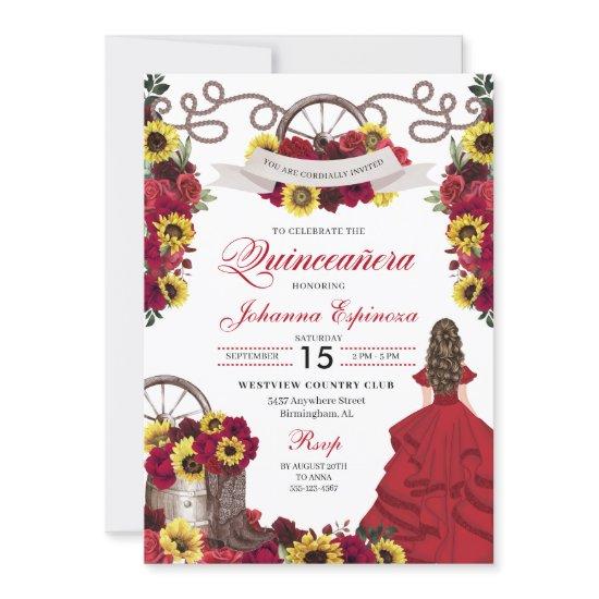 Red Roses Sunflowers Cowgirl Western Quinceanera