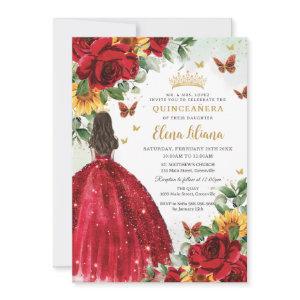Red Roses Sunflowers Floral Quinceañera Sweet 16