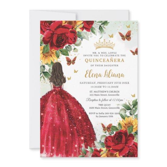Red Roses Sunflowers Floral Quinceañera Sweet 16