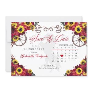 Red Roses Sunflowers Quinceañera Save The Date