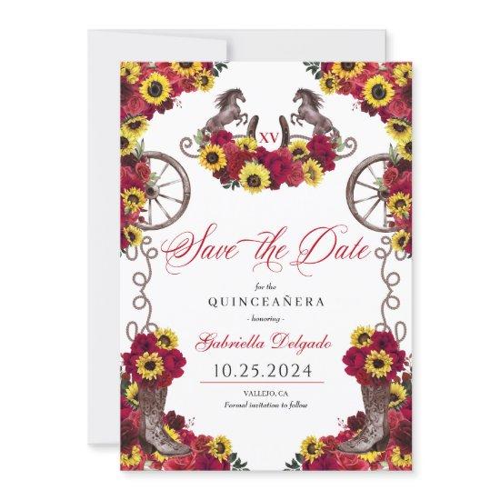 Red Roses Sunflowers Save The Date Quinceañera