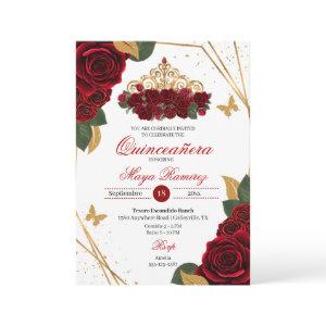 Red Roses Tiara Gold Glitter Quinceañera
