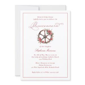 Red Roses wagon Wheel Elegant Charro Quinceañera