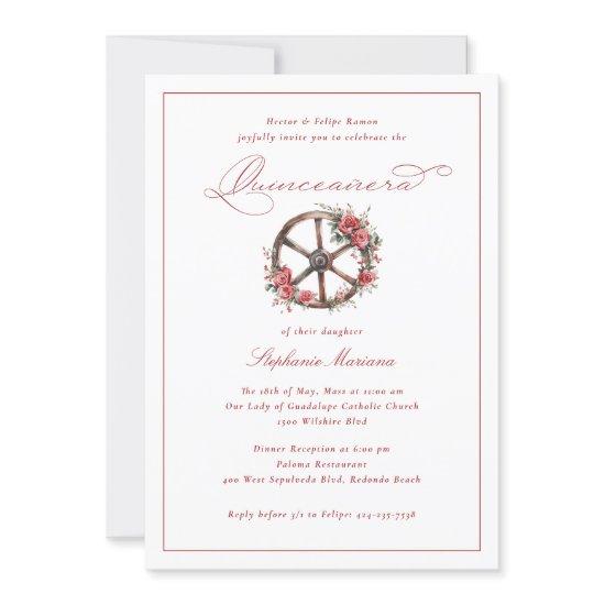 Red Roses wagon Wheel Elegant Charro Quinceañera