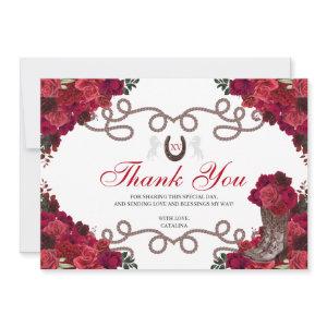 Red Roses Western Charra Quinceanera Thank You