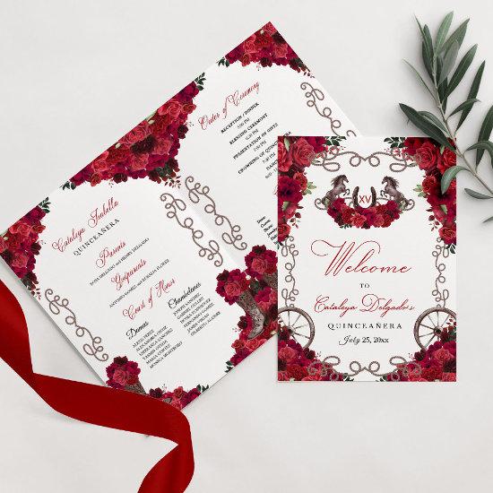 Red Roses Western Charro Quinceañera Program