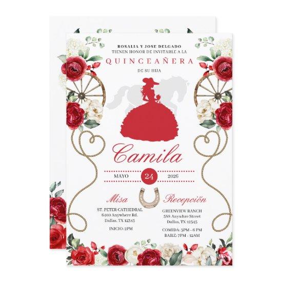 Red Roses Western Mariachi Charro Quinceañera
