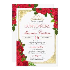 Red Roses White and Gold Elegant Quinceañera