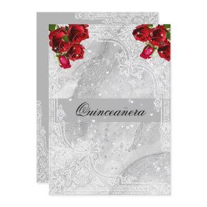 Red Roses White Lace Hearts Stars Quinceanera