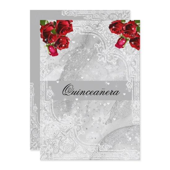 Red Roses White Lace Hearts Stars Quinceanera