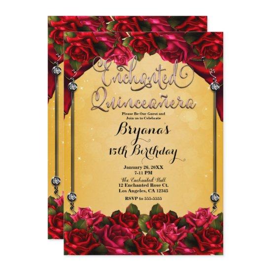 Red Roses Yellow Gold Pink Quinceañera 15th