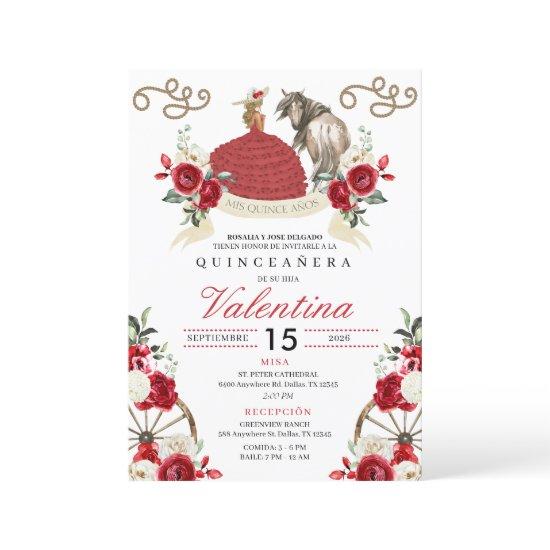 Red Rustic Charro Cowgirl Western Quinceañera